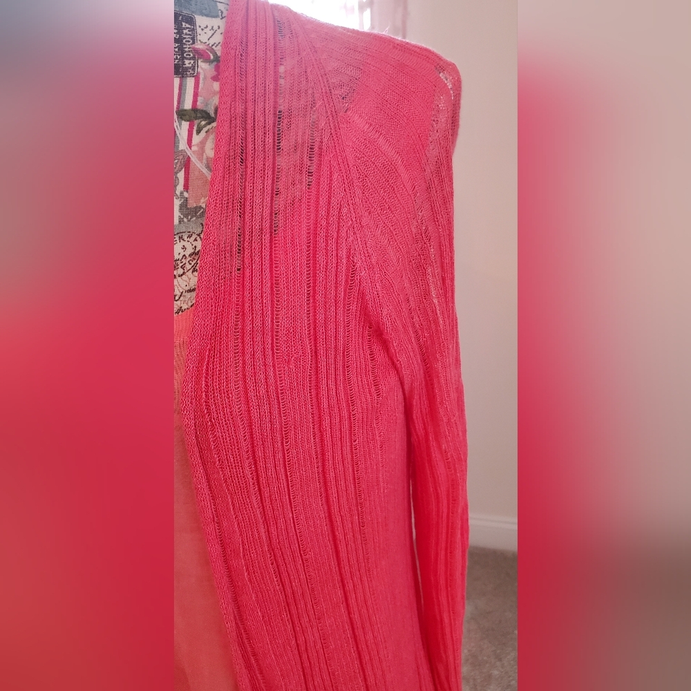 Eileen Fisher 3 Pc,Watermelon Maxi Dress, Matching Sweater, and Slip - Picture 9 of 12